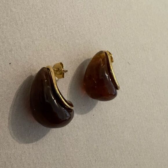 Elegant Gold and Brown Earrings M439 - Picture 3 of 3